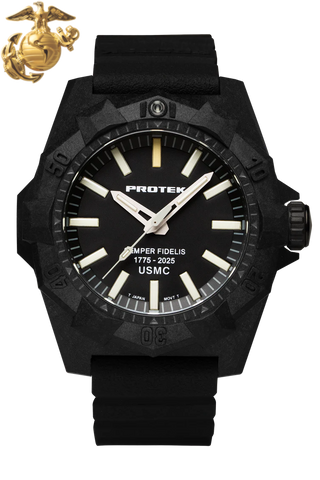 NEW! Protek PT4101SF USMC – Aggressor Dive Watch, 300M WR, Black Dial with Tritium Illumination, Black Rubber Strap