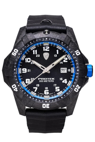Protek 1000 Series, 300 Meter Military Dive Watch, Black with Blue Accents, Tritium, Model 1003