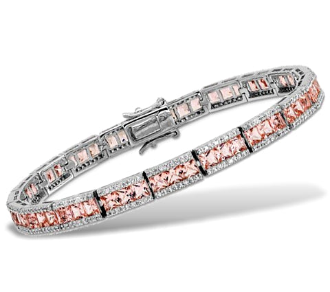 Faceted Pink Crystal with CZ Accents, Sterling Silver Bracelet Designed by Cheryl M