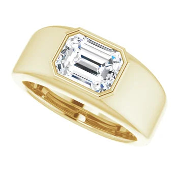 3 carat Radiant Cut Diamond, Bezel Set into a Men's 14k Gold Ring