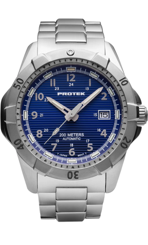Protek PT2203BR – Automatic Stainless Steel Military Dive Watch, 200M WR, Blue Dial with Tritium Illumination, Stainless Steel Bracelet