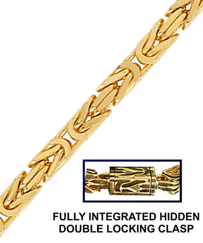 14k Solid Gold 6.2 mm Square Byzantine Chain with Hidden Double Locking Clasp