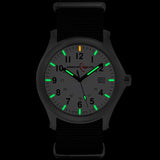 ArmourLite AL146 - RAILROAD Watch, Shatterproof Armourglass, 100M WR, Black Dial, Black Nylon Strap