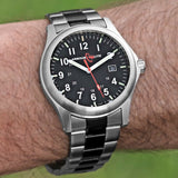 ArmourLite AL101-BLK - Stainless Steel Tritium Field Watch, Shatterproof Armourglass, 100M WR, Black Dial, Steel Bracelet