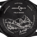 ArmourLite AL145 - Black Steel Tritium Field Watch, Shatterproof Armourglass, 100M WR, Black Dial, Black Nylon Strap