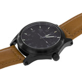 ArmourLite AL125 - Black Steel Tritium Field Watch, Shatterproof Armourglass, 100M WR, Black Dial, Tan Leather Strap
