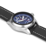 ArmourLite AL803 - Stainless Steel Tritium Military Watch, Shatterproof Armourglass, 100M WR, Blue Dial, Black Leather Strap