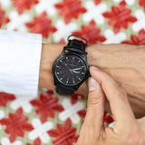 ArmourLite AL115 - Black Steel Tritium Field Watch, Shatterproof Armourglass, 100M WR, Black Dial, Black Leather Strap