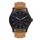 ArmourLite AL125 - Black Steel Tritium Field Watch, Shatterproof Armourglass, 100M WR, Black Dial, Tan Leather Strap
