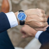 ArmourLite AL113 - Stainless Steel Tritium Field Watch, Shatterproof Armourglass, 100M WR, Blue Dial, Black Leather Strap