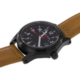 ArmourLite AL124 - Black Steel Tritium Field Watch, Shatterproof Armourglass, 100M WR, Black Dial, Tan Leather Strap