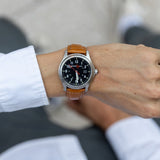 ArmourLite AL121 - Stainless Steel Tritium Field Watch, Shatterproof Armourglass, 100M WR, Black Dial, Tan Leather Strap