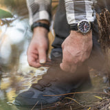 ArmourLite AL111 - Stainless Steel Tritium Field Watch, Shatterproof Armourglass, 100M WR, Black Dial, Black Leather Strap