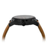 ArmourLite AL124 - Black Steel Tritium Field Watch, Shatterproof Armourglass, 100M WR, Black Dial, Tan Leather Strap