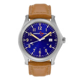 ArmourLite AL123 - Stainless Steel Tritium Field Watch, Shatterproof Armourglass, 100M WR, Blue Dial, Tan Leather Strap