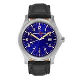 ArmourLite AL113 - Stainless Steel Tritium Field Watch, Shatterproof Armourglass, 100M WR, Blue Dial, Black Leather Strap