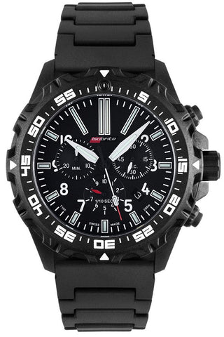 Isobrite ISO413 - Tritium T100 Military Watch, Shatterproof Armourglass, 200M WR, Black Dial, Black PU Band
