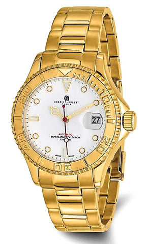 Charles-Hubert Paris Superlative Gold Tone Stainless Steel Automatic Sport Watch, White Dial, XWA2628