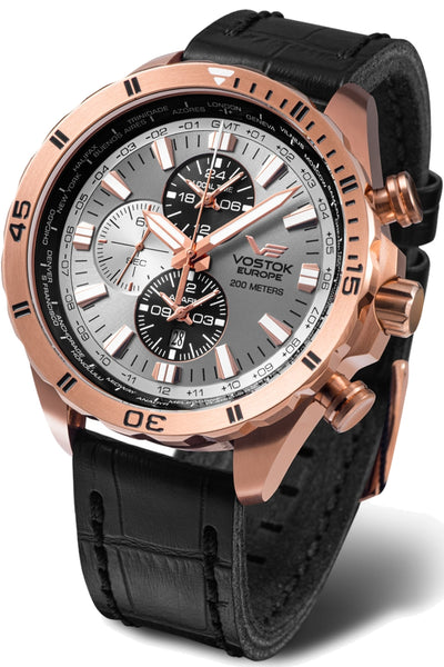 メル79653 Vostok-Europe World Time Pilot's Watch with Alarm, Rose PVD Steel