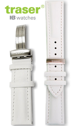 Traser White Leather Strap with Stainless Steel Signature Deployment Buckle