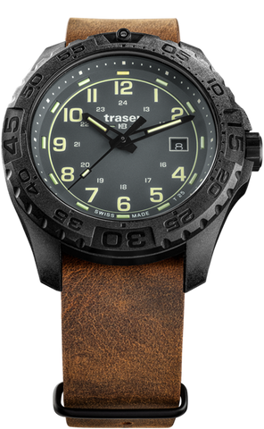 Traser P96 OdP Evolution Tritium Watch, Gray Dial, Leather NATO Strap, model 109036