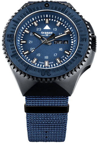 Traser P69 Black Stealth Blue H3 Tritium Watch, Blue Dial, Blue Nylon Strap, model 109856