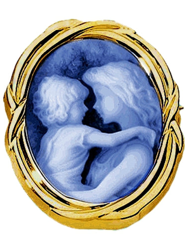 Everlasting Love Blue Agate Cameo 14k Gold Brooch-Pendant