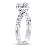 One Carat Diamond Solitaire in a Classic Halo Wedding Set, 1 3/8 ctw, 14k White Gold