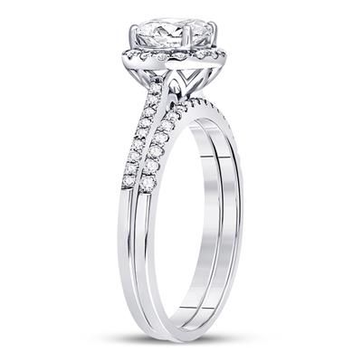 One Carat Diamond Solitaire in a Classic Halo Wedding Set, 3/8