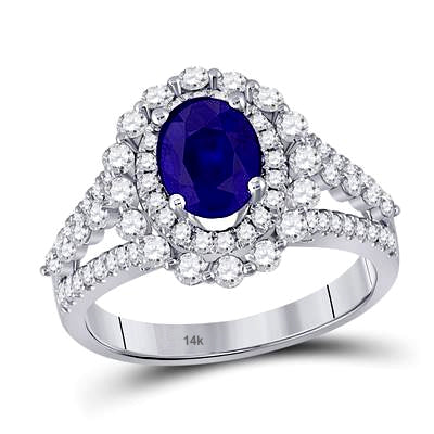 1-1/3rd carat Oval Sapphire with 1 carat tw Diamonds in a 14k White Gold Ring