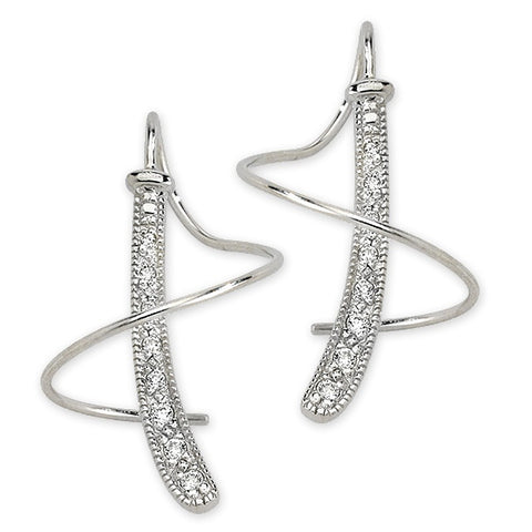 Diamond Earspiral Dangle Earrings, 16 Diamonds, 14k Gold, Orogem #3303