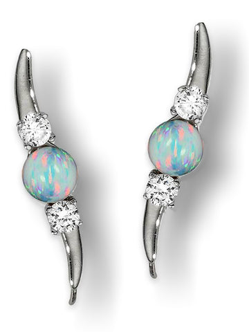 Jose Jay\'s Created Opal and CZ EarPin Ear Climber Earrings. Sterling S –  Gem of the Day
