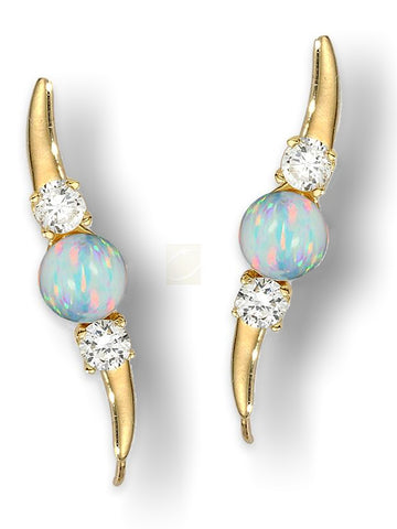 Jose Jay's 14k Gold Created Opal and CZ EarPin Ear Climber Earrings, 3595-ZWPY
