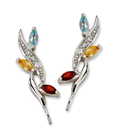 Jose Jay's Nature's Colors Diamond and Gemstone Earrings, Citrine, Blue Topaz and Garnet