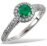 Genuine Emerald and Diamond Engagement Ring and Wedding Band, 14k White Gold