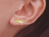 14k Gold Gecko Earrings, Jose Jay's Ear Climber EarPin Style