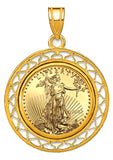 Genuine USA Liberty Gold Eagle 1/10th Ounce Gold Coin set into 14k  Gold Fancy Wire Pendant