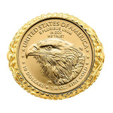 Men's Heavy 14k Ornate Gold Coin Ring, Available with either 1/10 or 1/4 ounce USA Gold Eagle Coin