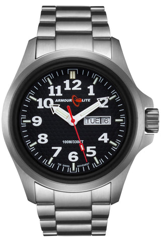 CLOSEOUT! Armourlite Officer's Series, Tritium Watch, Steel Bracelet, Black Dial, AL811