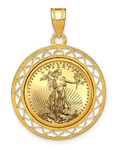 Genuine USA Liberty Gold Eagle 1/10th Ounce Gold Coin set into 14k  Gold Fancy Wire Pendant