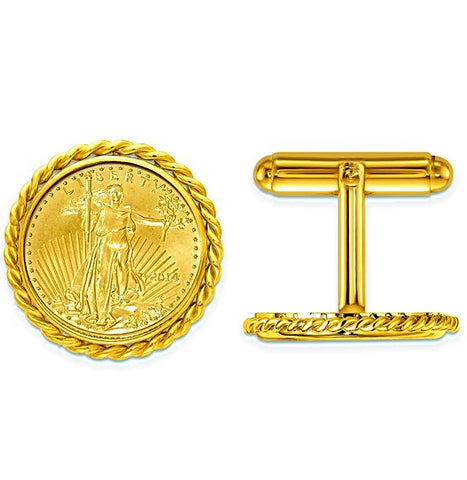 14k Gold Cufflinks featuring the USA 1/10th ounce Walking Liberty Gold Coin designed by Wideband