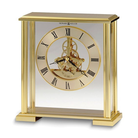 Howard Miller Fairview Brass and Glass Skeleton Movement Table Top Clock