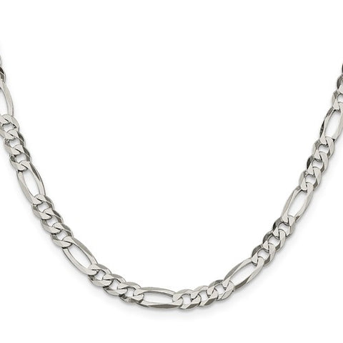 Solid Sterling Silver Figaro Chain, 5,5mm width, 24 inch length