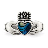 Sterling Silver Claddagh Ring with Genuine Abalone Inlay