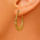 14k Gold Bamboo Hoop Earrings, Medium 3/4 inch or 20mm Diameter