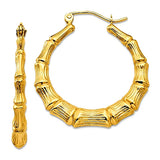 14k Gold Bamboo Hoop Earrings, Medium 3/4 inch or 20mm Diameter