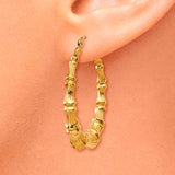 14k Gold Bamboo Hoop Earrings, Large 1 1/4 inch or 27mm Diameter