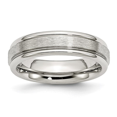 Stainless Steel Wedding Band with High Polished Edges and Satin Finish Center by Chisel, 6mm width