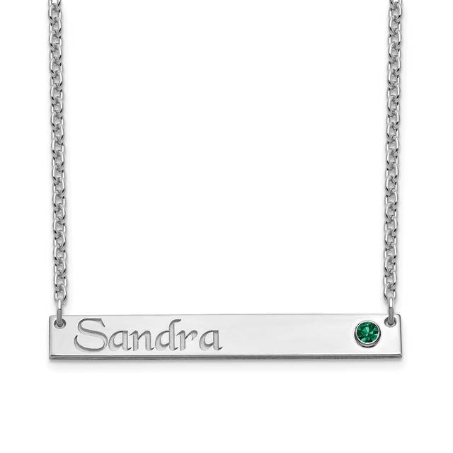 Silver Bar Handwriting Necklace with Birthstone