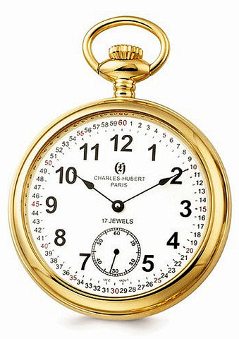 Charles-Hubert Paris Classic 17 jewel Open Face Arabic Numeral Pocket Watch with Chain XWA2739